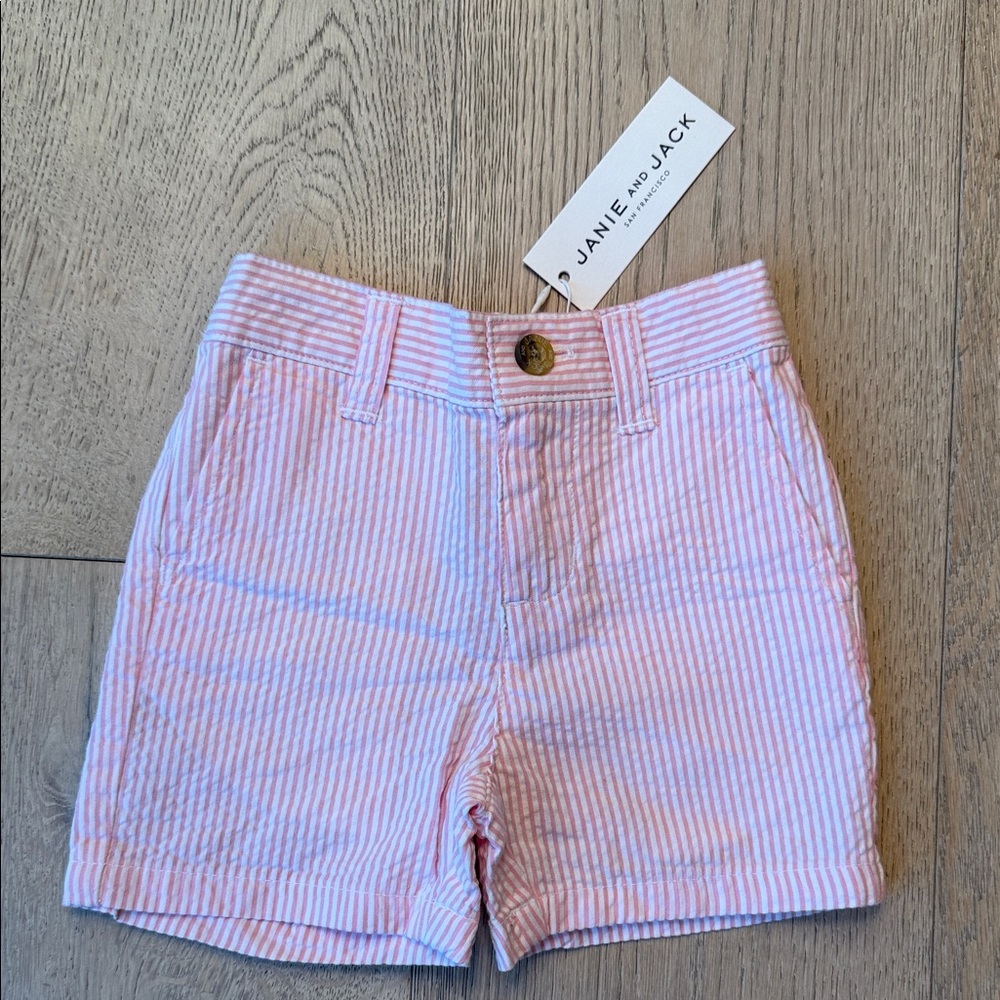 Janie and Jack Light Pink 100% Cotton Seersucker Shorts – 12–18 Months, NWT
